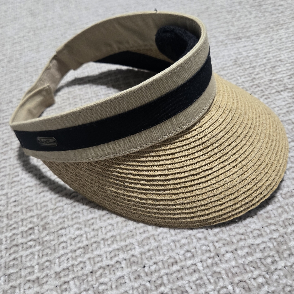 Tan and Black Women's Visor Sun N Sand Headwear Adjustable One Size